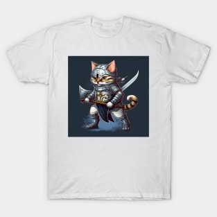 Cute cat in knight armour-Cat with swords-Brave cat-Cats in Medieval times T-Shirt